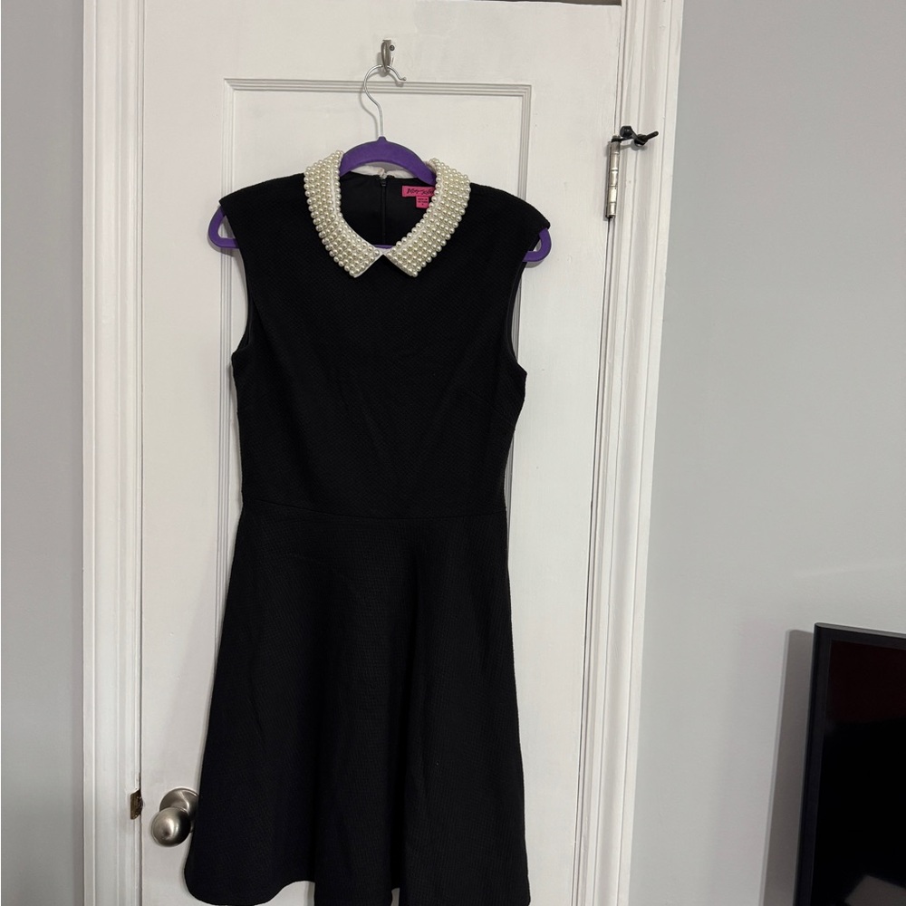 Betsey Johnson Black Dress with Pearl Collar